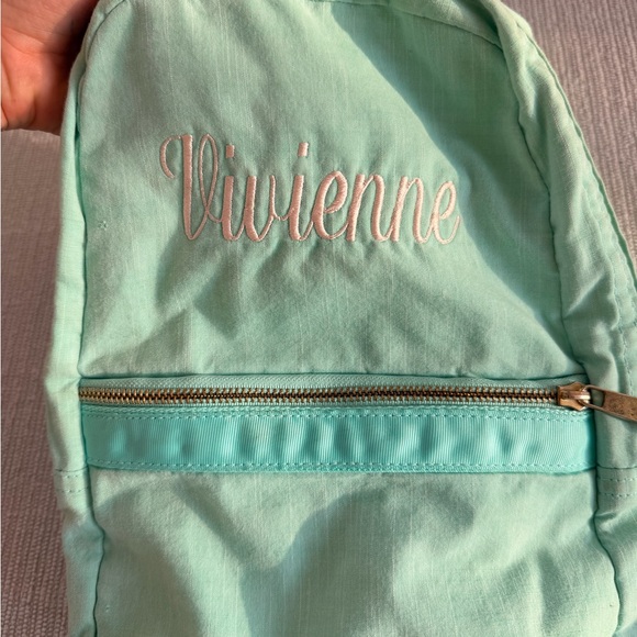 Monogrammed Vivienne Mint Green Kid’s Backpack - Picture 2 of 5